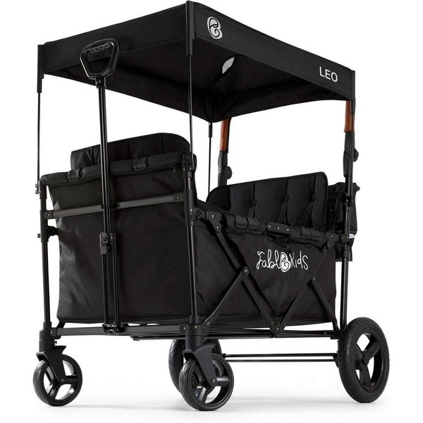 FableKids Bollerwagen LEO X4Plus – Faltbarer Transportwagen mit Dach 5-Punkt-Gurt (Onxy Schwarz), Hecktasche, Abdeckhaube