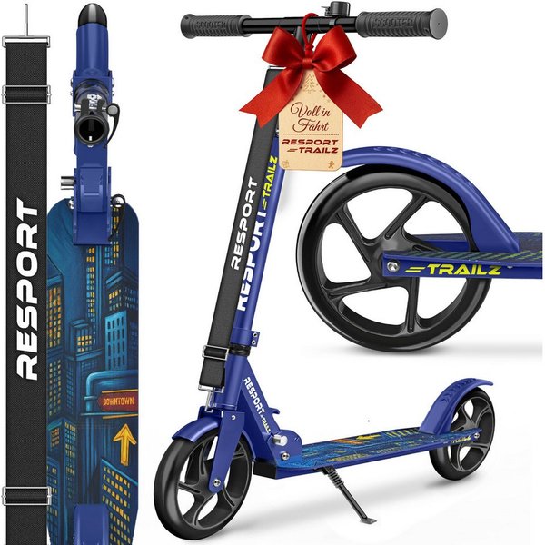 RE:SPORT Cityroller RE:SPORT® Trailz Cityroller Scooter inkl. Tragegurt und Klingel 200mm, (Scooter höhenverstellbar & klappbar, Kinderroller große Räder Kicksc