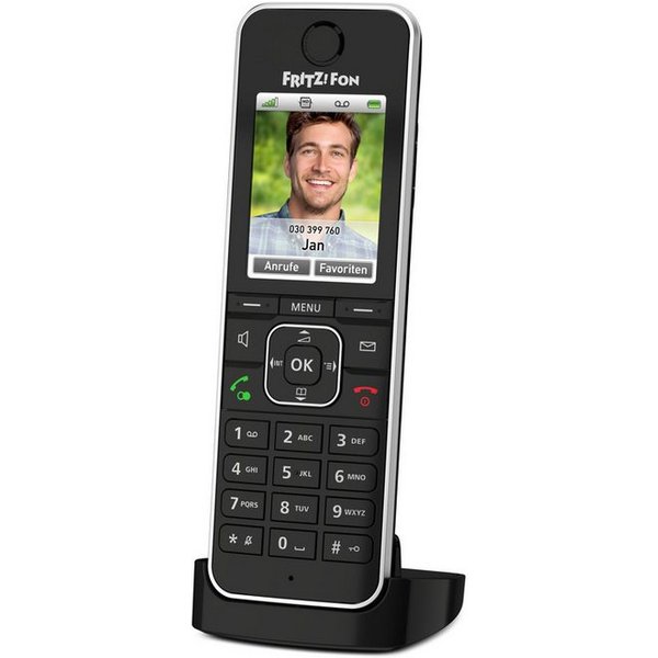 Fritz! FRITZ!Fon C6 schwarz Schnurloses DECT-Telefon (Mobilteile: 1, GAP, DECT, HD-Telefonie, 2,2" Farbdisplay, Smart Home, Headset, DECT Eco)