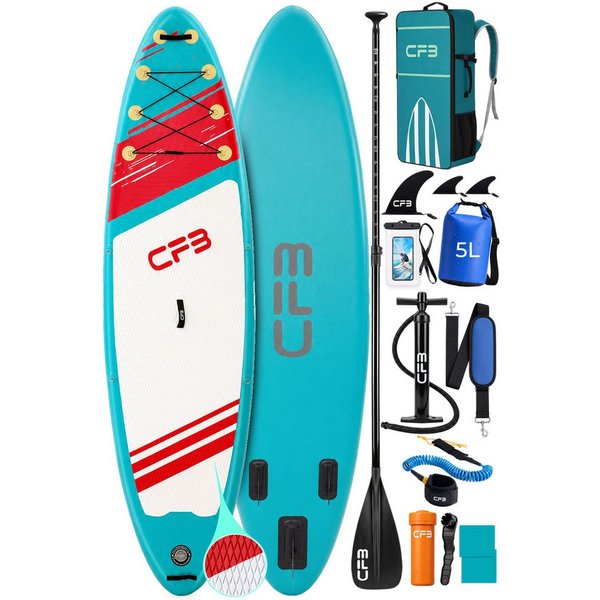 CFB SUP-Board Set 320x84x15 cm, Bis zu 160 kg, extra breites iSUP, aufblasbares Stand Up Paddle Board, (großes EVA-Deckpad, SUP Komplett-Set, 12 tlg., mit Padde