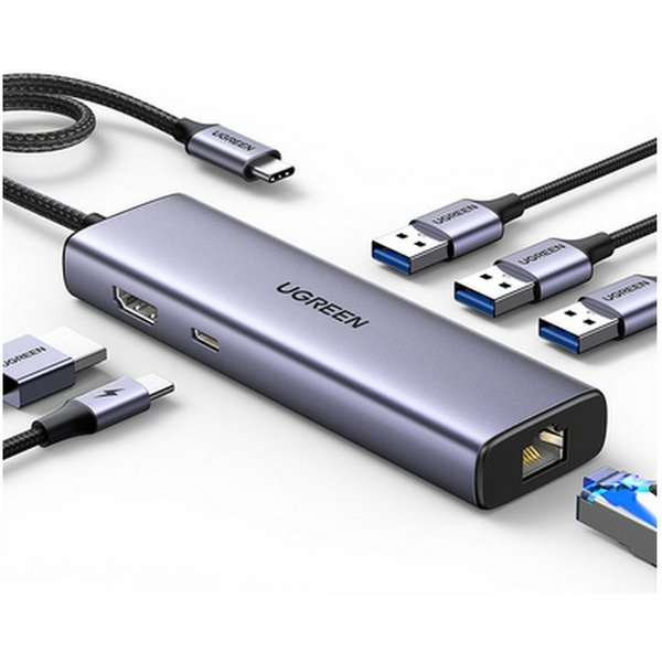 UGREEN HUB Ugreen CM512 6in1 USB-C 3x USB-A 3.0HDMI RJ45 USB-Adapter