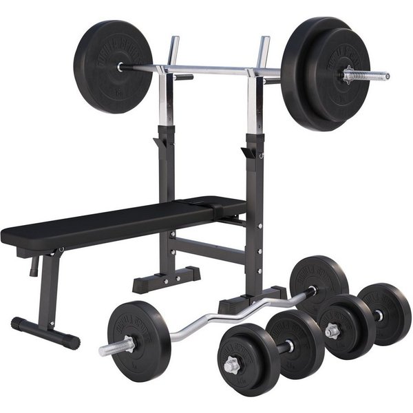 GORILLA SPORTS Hantelbank Hantelbank mit Langhantelset, (19-tlg)