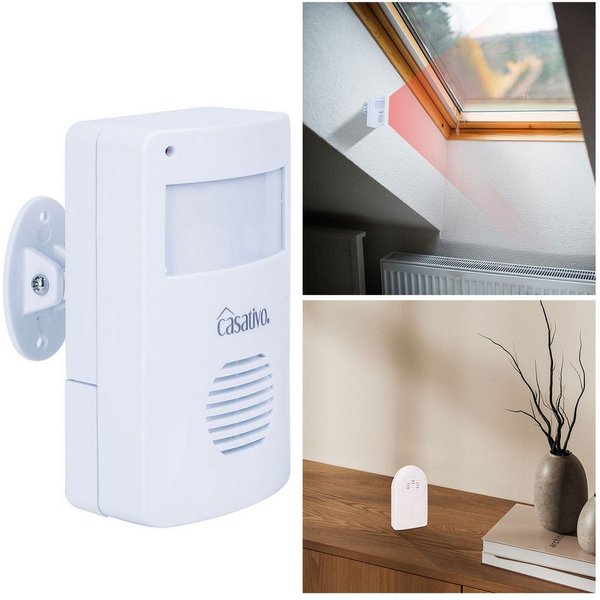 Casativo Bewegungsmelder Funk-Durchgangsmelder PIR-Sensor 8m Kabelloser Alarm-Bewegungsmelder, (1-St., 1er-Set & 2er-Set), 8m PIR-Sensor, 30m Reichweite & 3 Kli