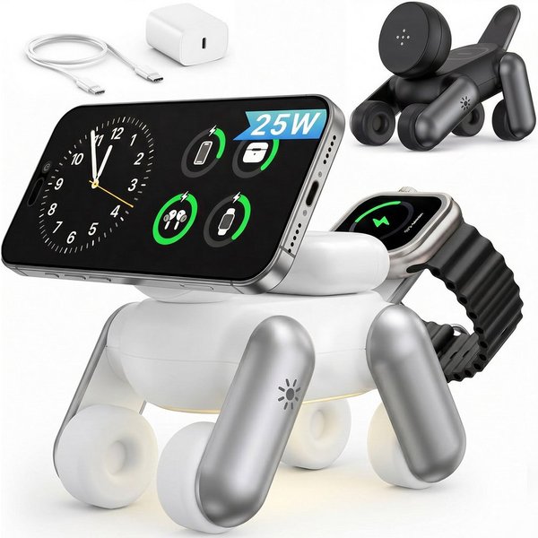GreenHec 25W Ladestation 3 in 1 MagSafe Ladegerät iPhone 18/17 Pro Max Wireless Charger (0,02 mA, Spar-Set, PowerBase + Ladegerät + Ladekabel, Apple Watch, AirP