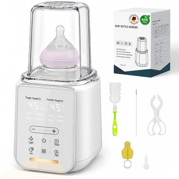SWGOTA Babyflaschenwärmer 2026 Neuer 9-in-1 Babyflaschenwärmer Sterilisator, NTC, BPA-frei, Für 60–240 ml, 360° Wasserbad, Nachtlicht, 48H Warmhalten, 1–24H Tim