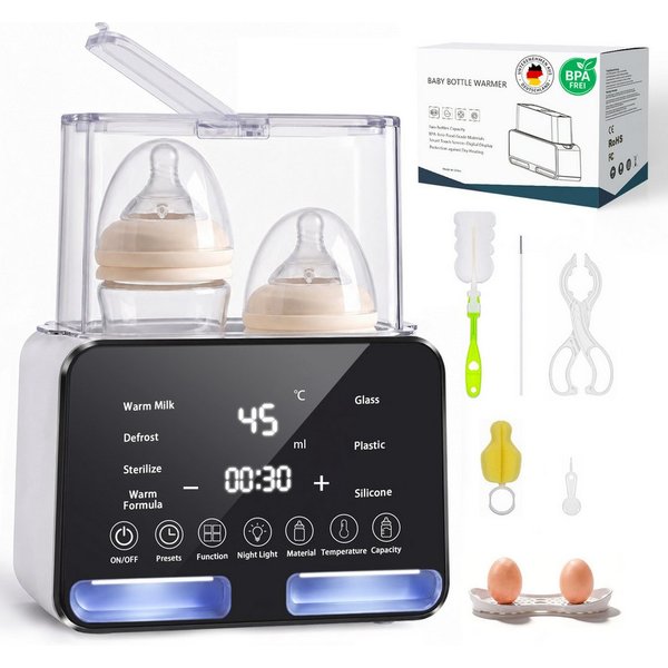 SWGOTA Babyflaschenwärmer 2026 Neuer 12-in-1 Babyflaschenwärmer Sterilisator 2 Flaschen BPA-frei, Für 30–300 ml,PTC-Schnellheizung,48H Warmhalten,Nachtlicht,1–2