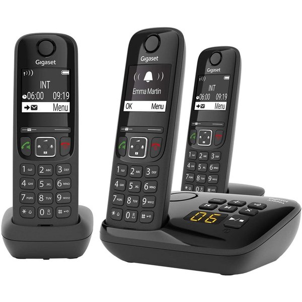 Gigaset Gigaset AS690A Trio - 3 Schnurlose Telefone mit Anrufbeantworter Schnurloses DECT-Telefon (Mobilteile: 3, Freisprechen & Anrufschutz & einstellbare Klan