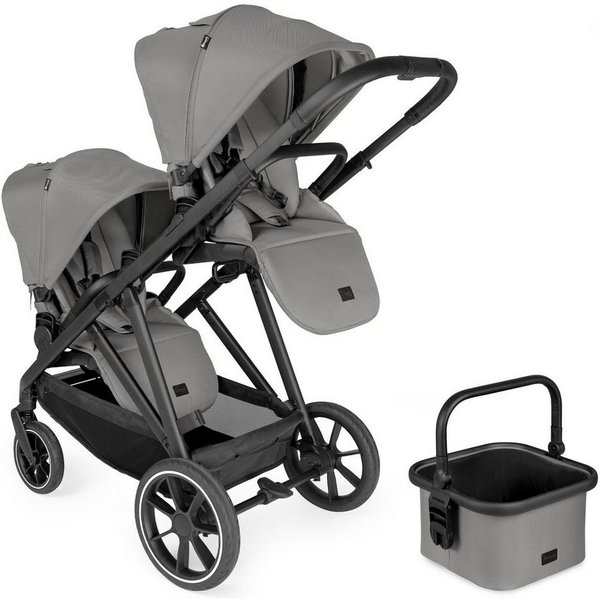 Hauck Geschwisterwagen Grow N Care Twin Set - Dark Grey, Geschwisterwagen zwillingskinderwagen mit 2 Sportsitzen bis je 22 kg