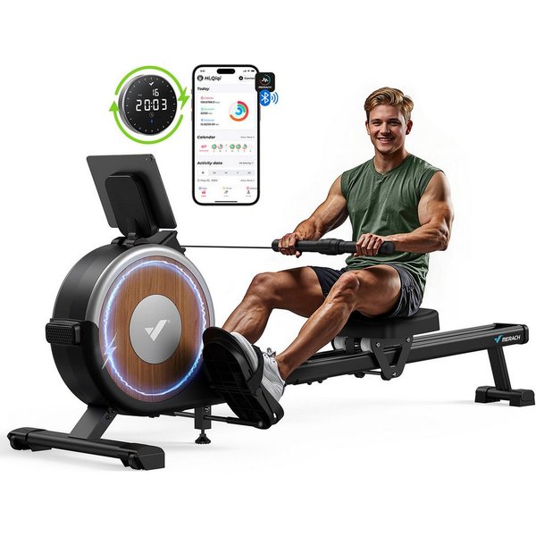 MERACH Rudermaschine Rudergeräte für zu Hause, Rudergerät mit Merach & Kinomap App (Selbstbetriebenes Power, 16 Widerstandsstufen, Bluetooth Monitor, Stabiles D