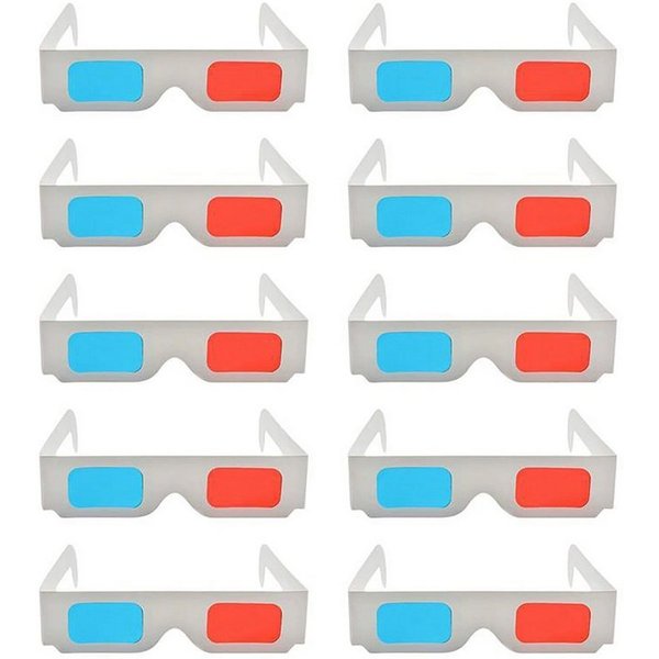 TPFNet 3D-Brille Anaglyphenbrille Rot/Cyan 3D Brille zum Ansehen von Filmen, 3D-Kino Brille - Material: Karton - Farbe: Weiß - 10 Stück