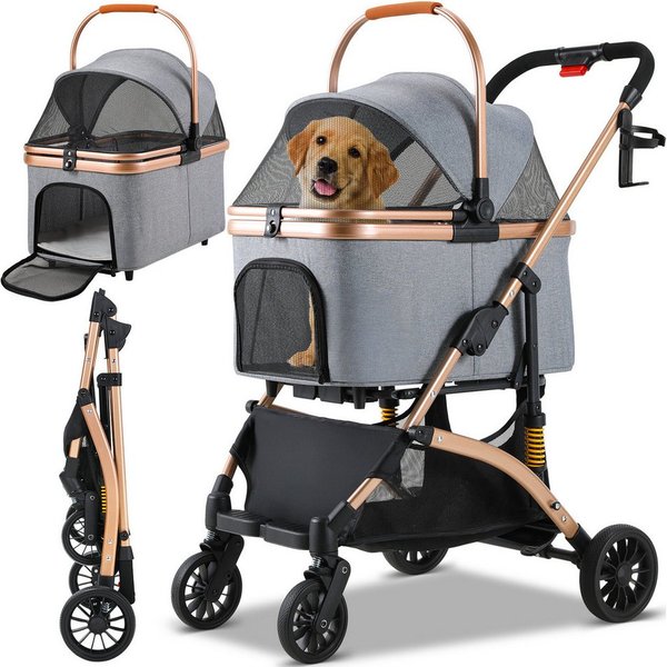 TLGREEN Hundebuggy klappbar, Leichtes Aluminium Gestell und atmungsaktives Mesh, (Hundewagen, Stoßfest & platzsparend für kleine Hunde/Katzen), Ideal für Reisen
