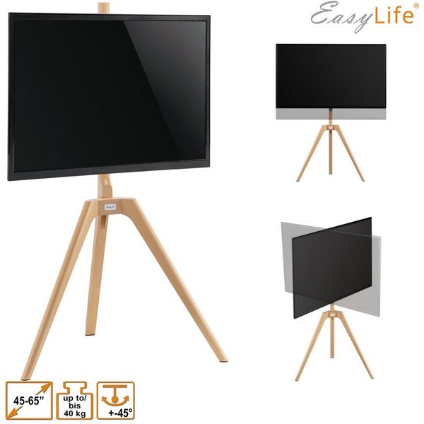 EasyLife TV-Ständer STAFFELEI TV-Stativ 45-65", Schwenkbar VESA 400x400 (Weiß/Buche), (bis 65 Zoll)