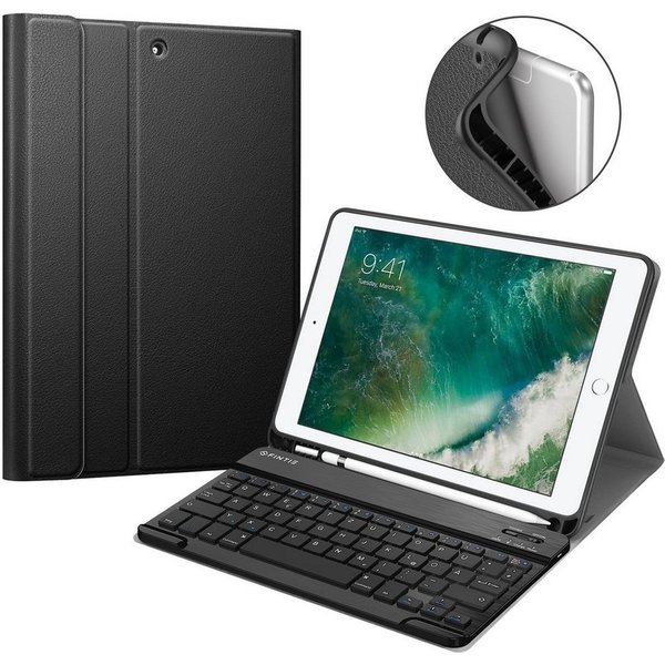 Fintie Tablet-Hülle für iPad 9.7 2018 (6. Gen) mit magnetisch QWERTZ Bluetooth Tastatur, Soft TPU Rückseite Gehäuse Keyboard Case mit eingebautem Pencil Halter