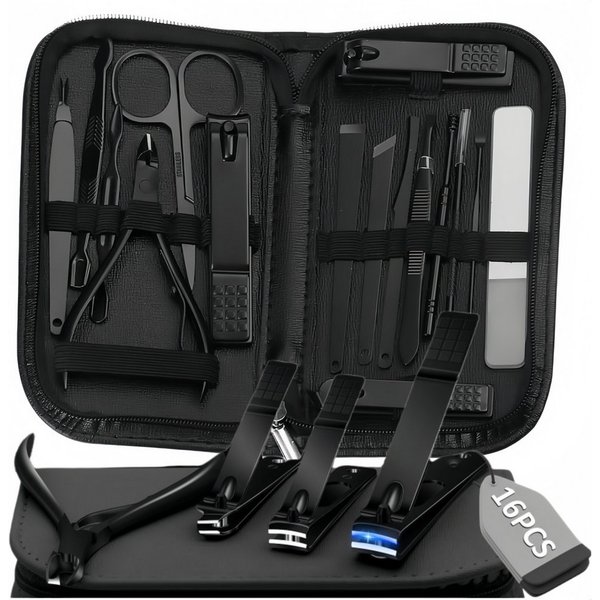 FOUORTUNATE-BEE Maniküre-Pediküre-Set 16tlg Nagelpflegeset Maniküre Pediküre Set mit Etui Damen Herren, Nagelset Reise Maniküre Pediküre Fußpflege kompakt für A