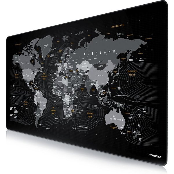 Titanwolf Gaming Mauspad XXXL Speed Mousepad 1200 x 600 x 3 mm, große Tischunterlage (1-St), rutschfest, abwaschbar, Geschwindigkeit & Präzision, Weltkarte