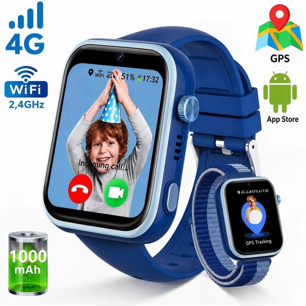 SWGOTA 4G Kinder Smartwatch mit Telefonfunktion und GPS, SOS,Zwei-Wege-Anrufe Smartwatch, Kindersmartwatch mit WLAN, Bildkompetenz für 4–12 Jungen und Mädchen