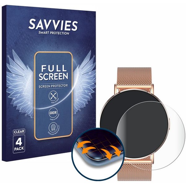 Savvies Displayschutzfolie Fullscreen Schutzfolie für Levowatch Eve 1.3", 4 Stück, Displayschutz Folie Fullcover Klar Transparent