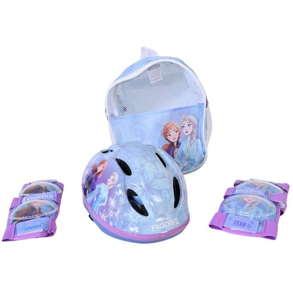 Volare Fahrradhelm Fahrradhelm Fahrrad Helm Knieschoner Ellenbogenschoner FROZEN Elsa SET, Verstellbar Kinnriemen, Belüftungsöffnungen, Extra leicht, Gr.:52-56c