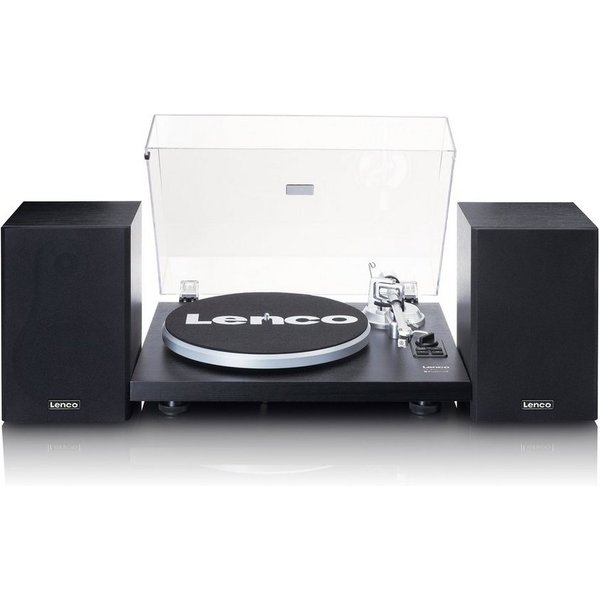 Lenco LS-500BK Plattenspieler (Riemenantrieb, Bluetooth, 60W RMS externe Holzlautsprecher, 33/45 U/min und Bluetooth Streaming)