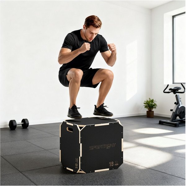 SPORTNOW Plyo-Box 3-in-1 mit 3 Sprunghöhen Griffen Kantenfreie Step-Up (Sprungbox, 1-St., Sprungkasten), für Zuhause, Fitnessstudio, Schwarz