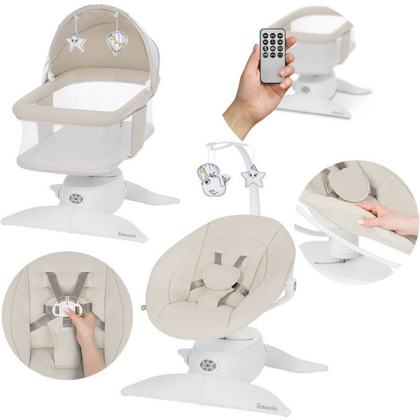 lionelo Babywippe VIVI SET, Bewegungssensor/3 Schaukelmodi/Bluetooth/360°-Drehung