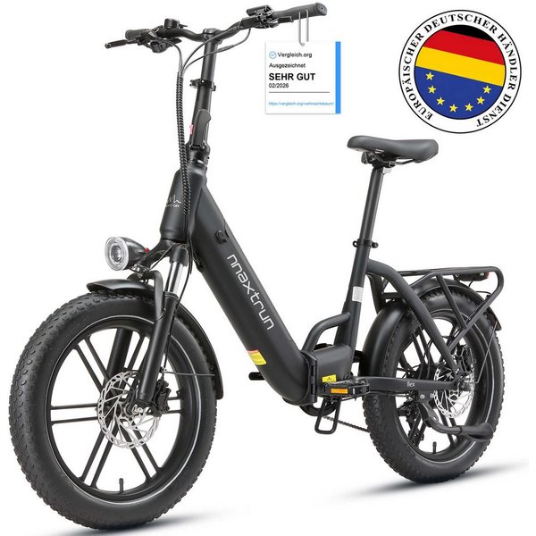 Vankel E-Bike Herren u. Damen E-Faltrad 20 Zoll 250W 691Wh 100km Fatbike Shimano, Kettenschaltung, Heckmotor, 691 Wh, Hydraulische Scheibenbremse Drehmomentsens