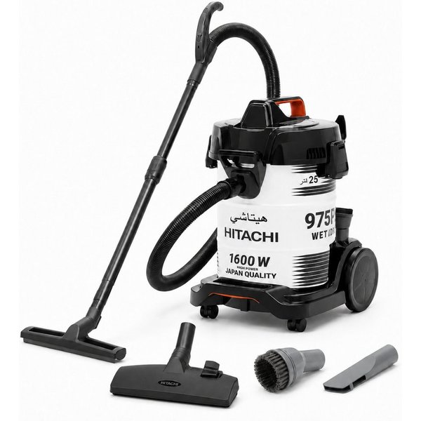 Hitachi Bodenstaubsauger CV 975 PW, 3-in-1 Profi-Nass- & Trockensauger, 25L Edelstahl-Tank, 1600 W, beutellos, 3-in-1 Funktion (Nass/Trocken/Gebläse), rostfreie