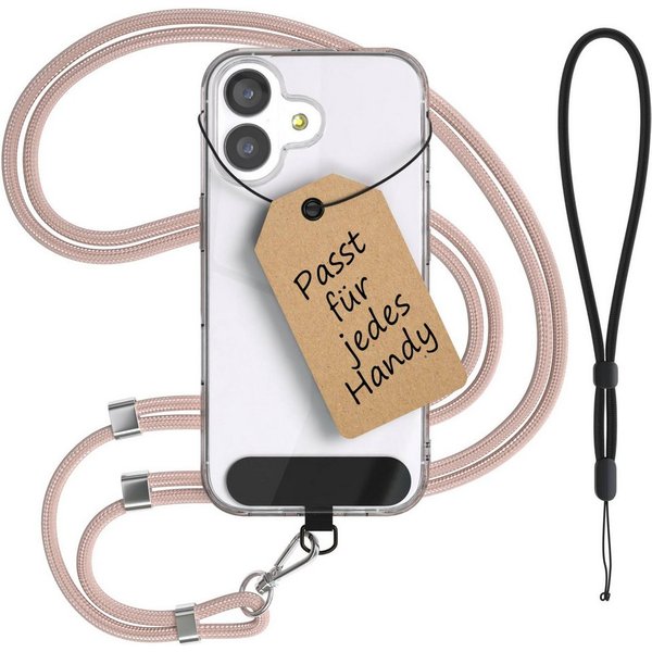 EAZY CASE Handykette Universal Handykette für alle Modelle zum Umhängen, Handy Kordel plus Handband Universal passend Schwarz Rosé Rosegold