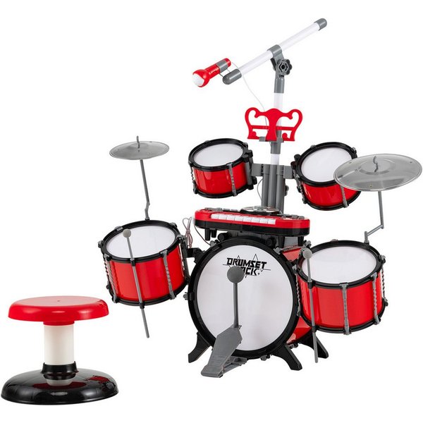 COSTWAY Kinderschlagzeug Drum, mit Keyboard&Hocker&Mikrofon¬enständer