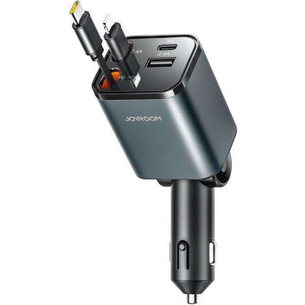 JOYROOM JR-CCL05 KFZ-Adapter Kfz-Stecker (Zigarettenanzünder) zu USB-C Buchse, USB-A Buchse, Lightning Kabel, USB-C Kabel, 80 cm, 4-in-1 Autoladegerät mit 30W S