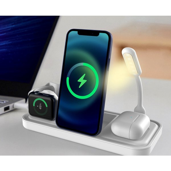 NEWQI Faltbare 3-in-1 Wireless Charging Station mit LED-Lampe und Ventilator Wireless Charger (2000,00 mA, Kompaktes 3-in-1 Set: Wireless Charger, USB-C Kabel, 