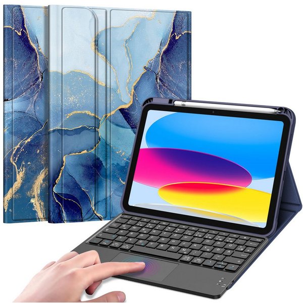 Fintie Tablet-Hülle für iPad 11. Generation 2025 11"(A16), iPad 10. Generation 2022 10.9", mit magnetischer Abnehmbarer Deutscher Touchpad Tastatur-QWERTZ Layou