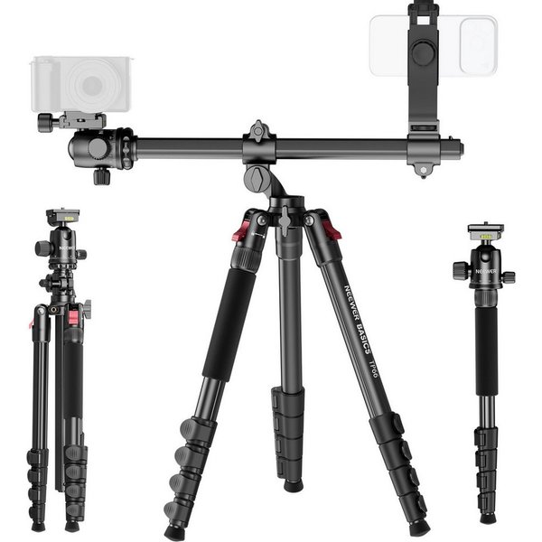 Neewer TP66 Horizontal Overhead Tripod Kamerastativ Einbeinstativ für Kameras Dreibeinstativ (164cm Aluminium Reisestativ für DSLR Camcorder mit Handyhalterung)