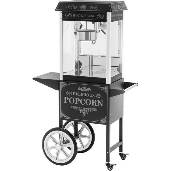 Royal Catering Popcornmaschine 5 kg/h Popcornmaker mit Wagen Retro-Design 195/235°C schwarz Gastro