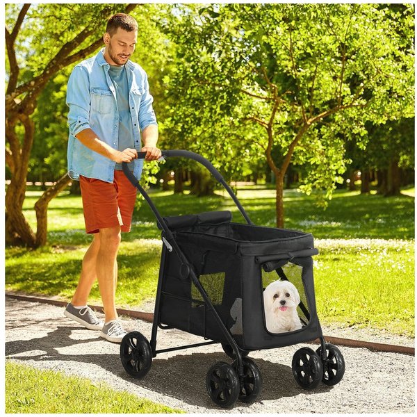 PawHut Hundebuggy Hundewagen, Katzenbuggy, mit Seitentaschen, Netzfenster, (Hundetrolley, 1-tlg), für kleine und mittelgroße Hunde bis 20 kg, Oxford-Gewebe, Sch