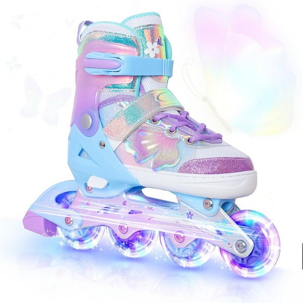 Nattork Inlineskates Kinder Inliner für Mädchen, 4 Größen verstellbar, Schmetterling Inline Rollschuhe (Größe S: 27-31 EU / 175-200 mm)