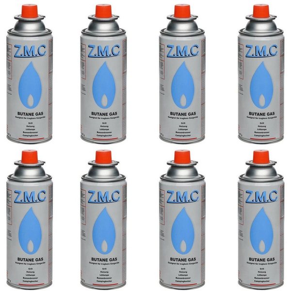 ZMC Gaskartusche Butan Gas Kartusche 227g Butangas Gaskartusche Silber, Zubehör für Gaskocher Campingkocher Brenner Gasheizung Gasbrenner, 8 St., MSF-1a Gaskart