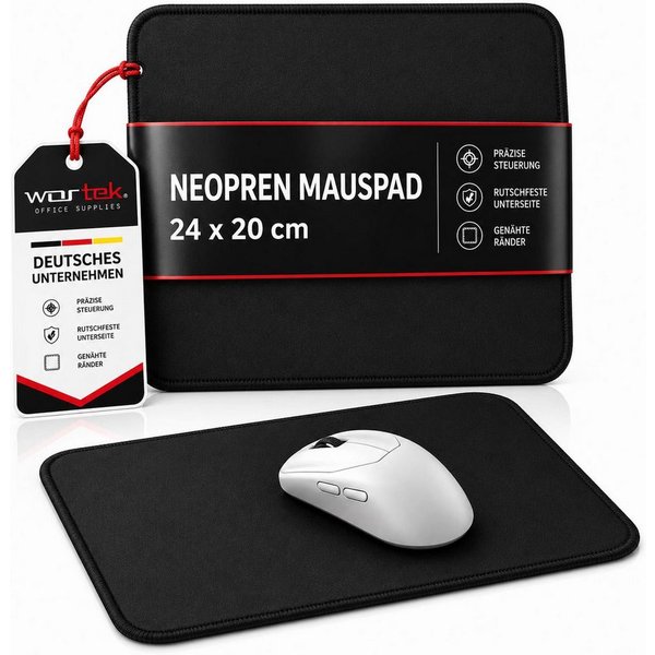 wortek Mauspad Gaming Mauspad in Neopren Schwarz, Gaming Mauspad in langlebigem Neopren