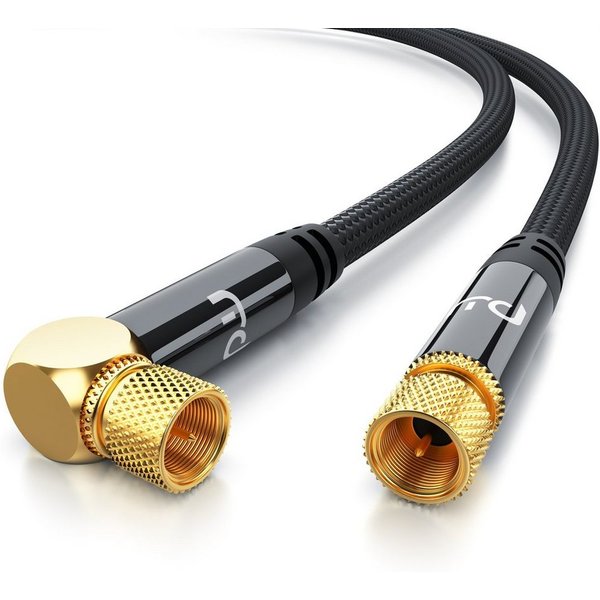 Primewire HDTV Satellitenkabel gewinkelt, 135Db 75 Ohm, Stoffummantelung - 3m SAT-Kabel, Koaxial, F-Verbinder, Stecker (300 cm), geschirmt gegen Störsignale, fü