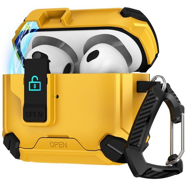 CoolGadget Kopfhörer-Schutzhülle Defender Hülle für Apple AirPods 4 magnetisch mit Karabiner, 360° Full-Body Case Schutzhülle Handy Standfunktion magnetisch lad