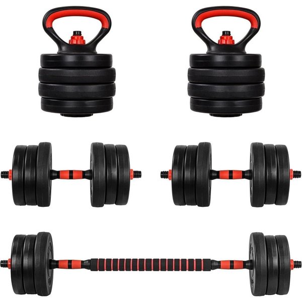 MOVIT Hantel-Set Hanteln Set - 6in1, 20/30kg, Hantel Gewichte, Kurzhanteln, Kettlebell, Schwarz und Rot/Orange, Verstellbare