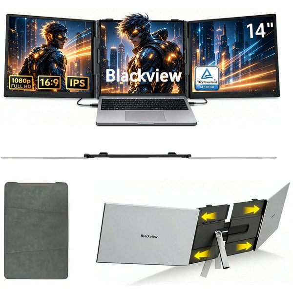 blackview Dual-Screen-Laptop PRO-Bildschirm-Extender Ultra-dünne Gaming Monitor Portabler Monitor (180° Monitor, Für 13"-17" Laptops- Nur ein Kabel für Video & 