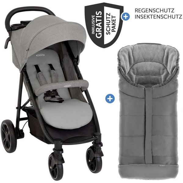 Graco Kinder-Buggy Eezefold DLX - Lunar, Reisebuggy, Sportwagen mit Einhand-Faltmechanismus, Fußsack & Zubehör