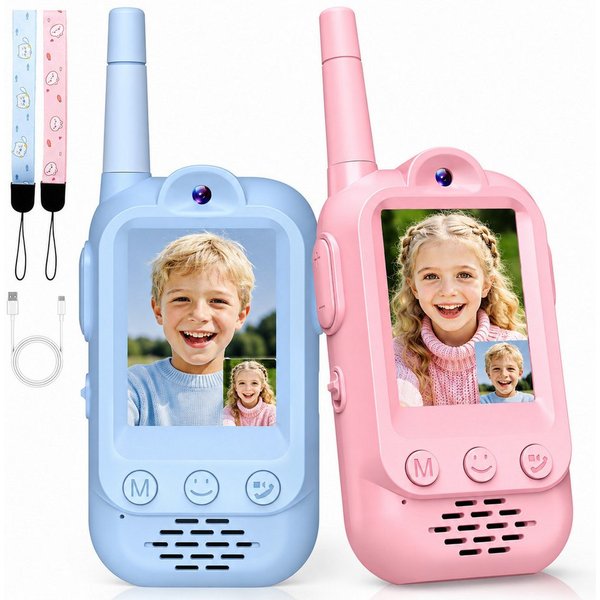 Wootoy Walkie Talkie Kinder 2er Set Video Walkie Talkies mit 480P Kamera Video-Funkgeräte, (4 Sprachverzerrer bis zu 300 m Reichweite 1000 mAh Akku, 2-St., Ohne