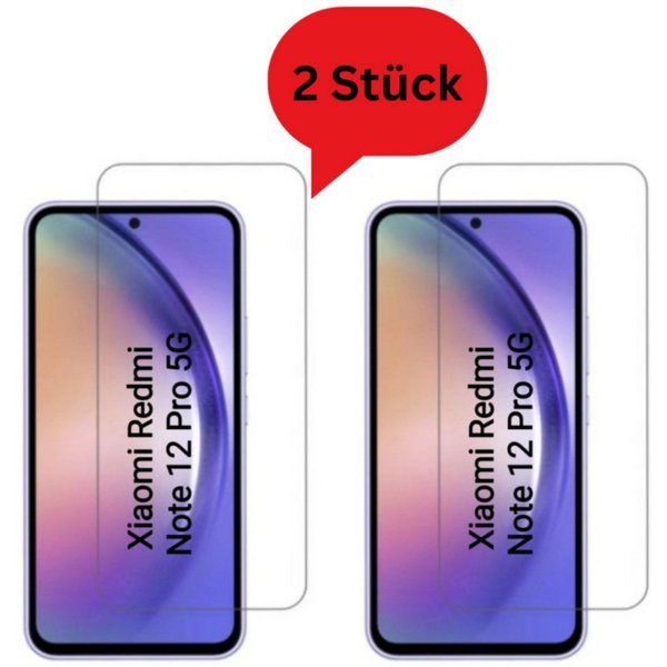 CLM-Tech Displayschutzglas 2x Schutzfolie für Xiaomi Redmi Note 12 Pro 5G - Panzerfolie für Xiaomi Redmi Note 12 Pro 5G, Xiaomi Redmi Note 12 Pro 5G Panzerglas 