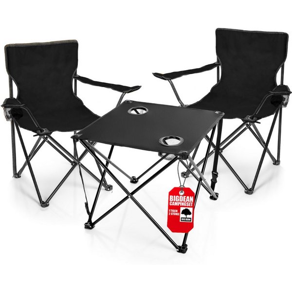 BigDean Campingstuhl 2 Stück Faltstuhl & Campingtisch praktisch & ideal für unterwegs (Set, 3 St), Ideal für Festival, Open-Air, Angeln, Camping