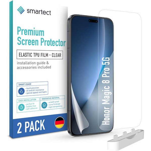 smartect Displayschutzfolie 2X TPU Schutzfolie Klar für Honor Magic 8 Pro 5G für Honor Magic 8 Pro 5G, Set, 2 Stück, Ultra-klar, Kratzfest, Blasenfrei, Oleophob