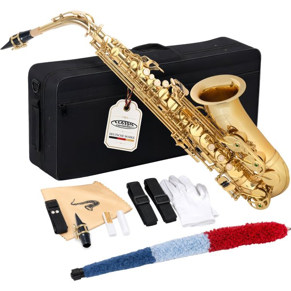 Classic Cantabile Saxophon - Alt Saxophon, Alto Sax, 5-St., Set mit Koffer & Zubehör, Altsaxophon mit Hoch-Fis-Klappen