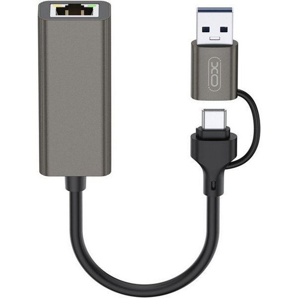 XO HUB018 USB-Adapter USB-A, USB-C zu RJ45 (weiblich), 2-in-1 Adapter: USB-A & USB-C zu RJ45, 100 Mbps Ethernet