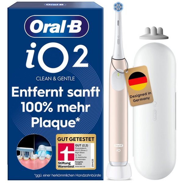 Oral-B Elektrische Zahnbürste iO Series 2, Aufsteckbürsten: 1 St., für die sanfte Reinigung, Reise-Etui, Aufsteckbürstenhalter